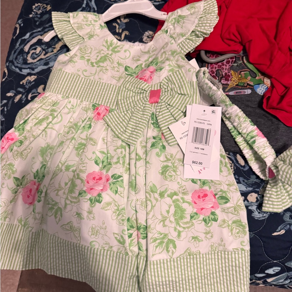 Bonnie Jean Green and Red Baby Dress